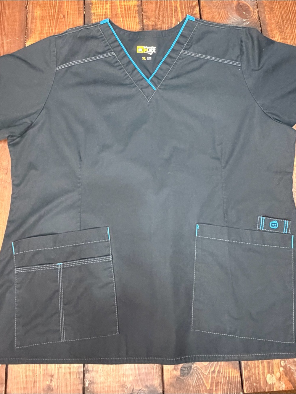 WonderWink Black Scrub Top with Teal Trim